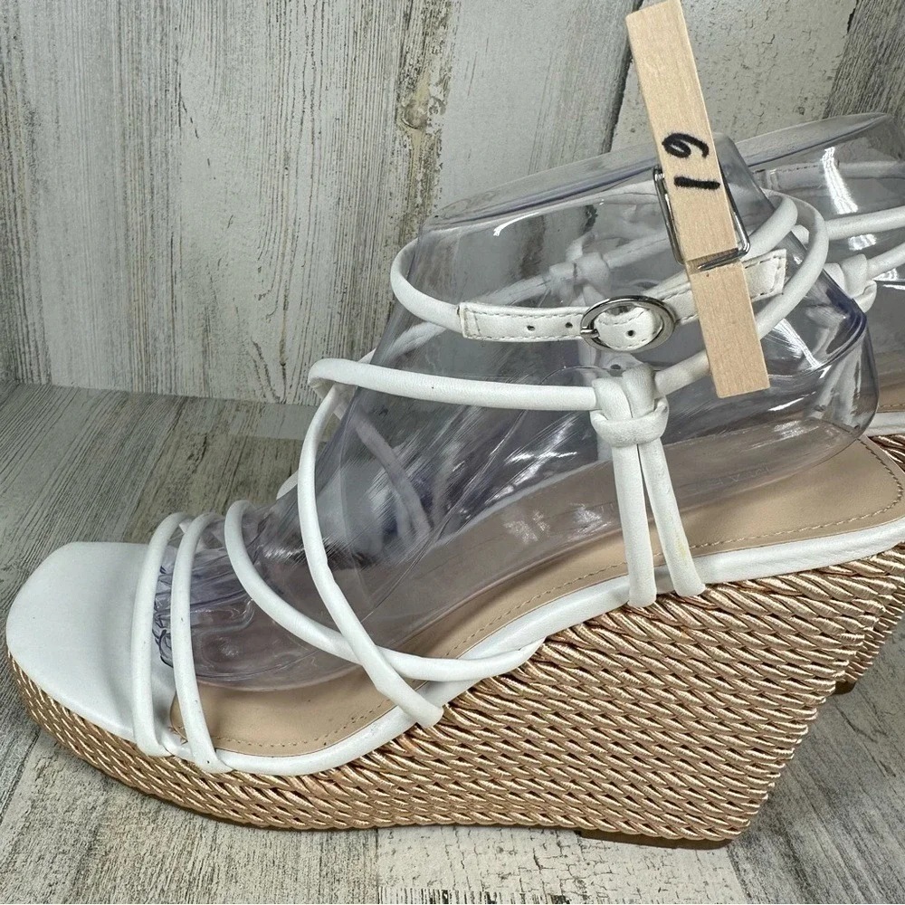 Marc‎ Fisher Sandal Women's 10 Zarah Wedge Strappy White Faux Leather